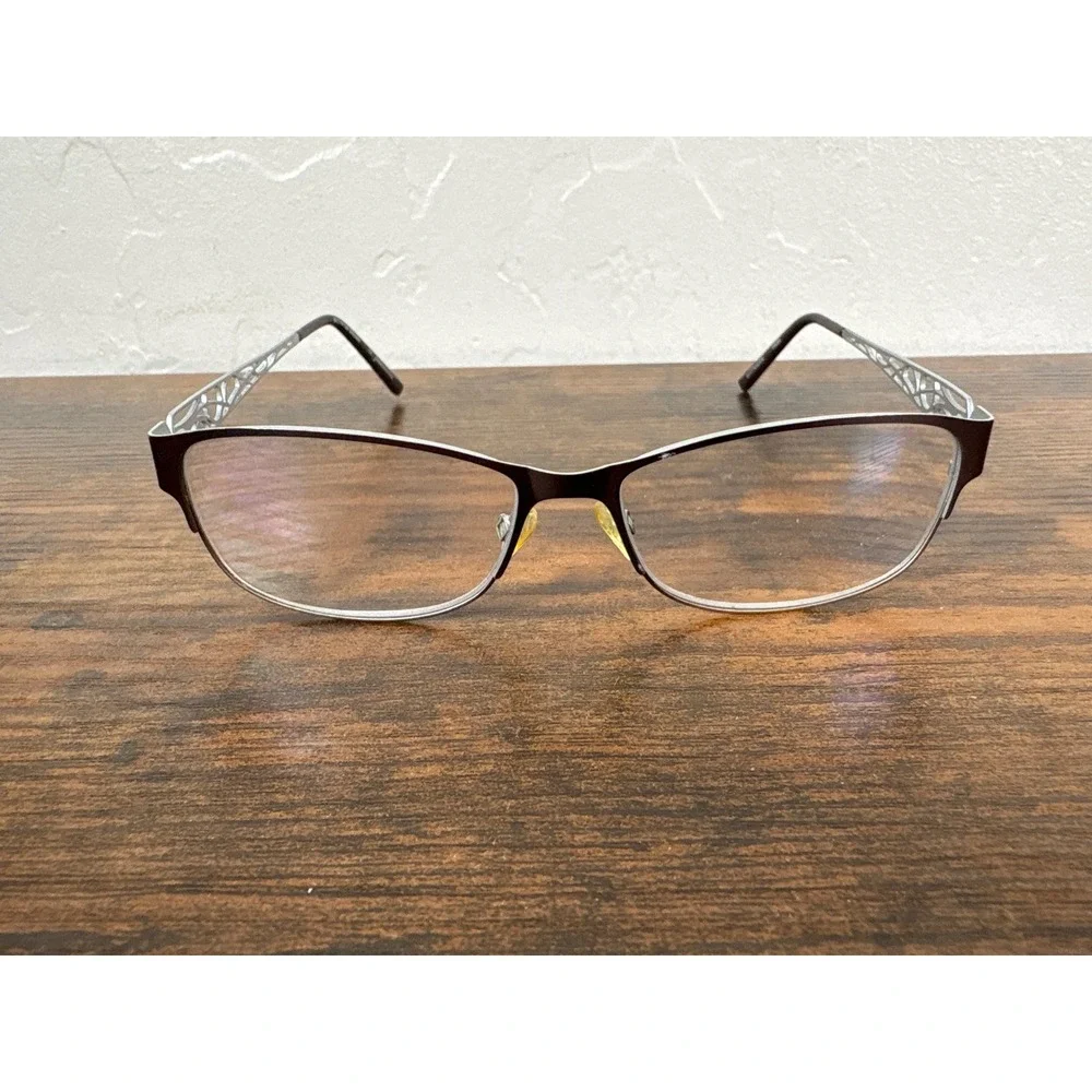 Wittnauer Hazel Brown Silver Cat Eye Eyeglass Frames Filigree Temples 52-14-135
